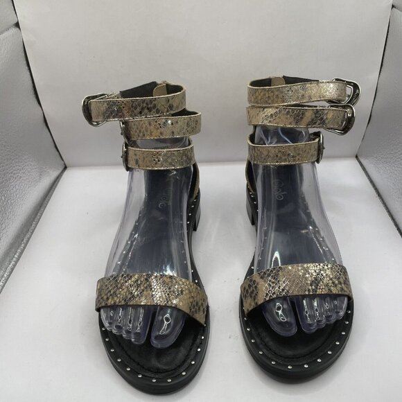 GOLO BAHAH TRIPLE ANKLE STRAP SANDAL IN MIRROR WASH SNAKE NATURAL size 7.5 - Picture 2 of 8